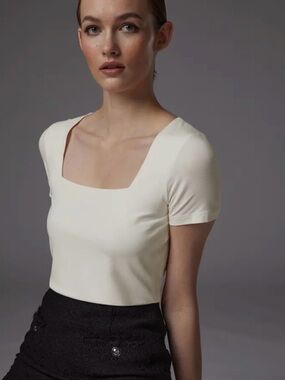 LK Bennett Ivory Square Neck Short Sleeve Top Nordstrom Luxury